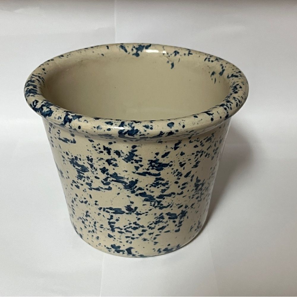 Casey Pottery Marshall, TX Blue Spongeware Crock 4.5" H
